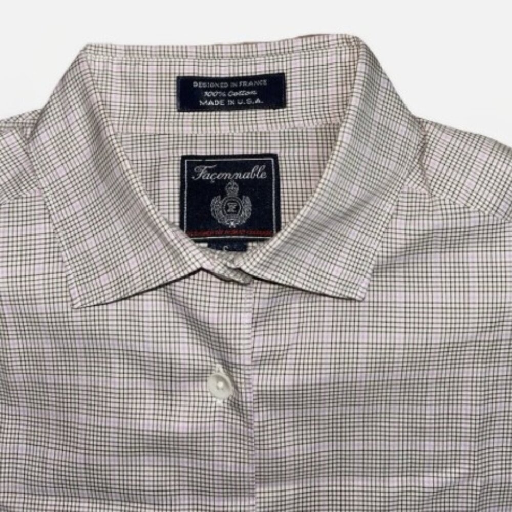 Faconnable Women’s Woven Check Print Button Down Cotton Dress Shirt Size Small - Picture 6 of 11